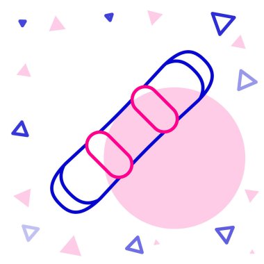 Beyaz arkaplanda çizgi Snowboard simgesi izole edildi. Snowboard tahtası ikonu. Olağanüstü bir spor. Spor malzemeleri. Renkli taslak konsepti. Vektör