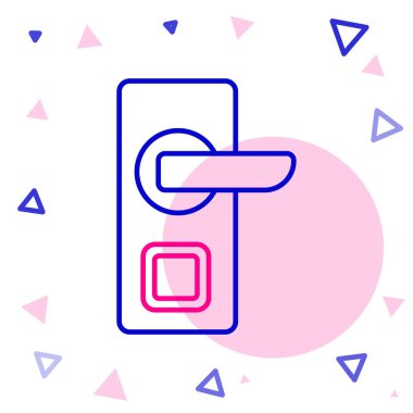 Beyaz arkaplanda izole edilmiş ikonu açmak için kablosuz teknolojiye sahip çizgi dijital kapı kilidi. Kapı kolu tabelası. Güvenlik akıllı ev. Renkli taslak konsepti. Vektör