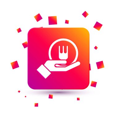 White Online sipariş ve fast food dağıtım ikonu beyaz arka planda izole edildi. Kare renk düğmesi. Vektör İllüstrasyonu