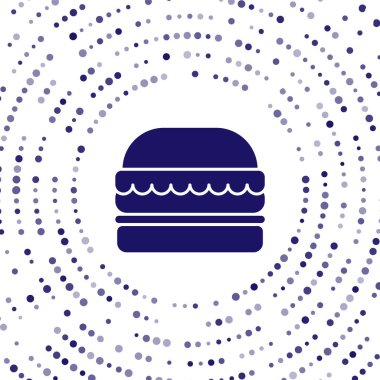 Mavi Burger simgesi beyaz arkaplanda izole edildi. Hamburger ikonu. Çizburger sandviç tabelası. Fast food menüsü. Soyut çember rastgele noktalar. Vektör İllüstrasyonu