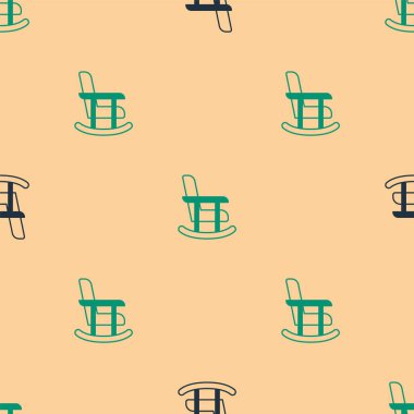 Yeşil ve siyah sallanan sandalye ikonu bej arka planda izole edilmiş pürüzsüz desen. Vektör