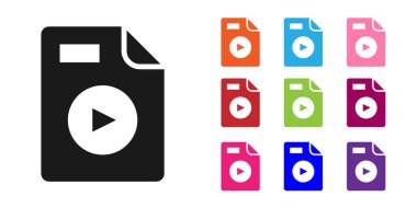 Siyah AVI dosya dökümanı. Beyaz arkaplanda avi düğmesi simgesi indir. AVI dosya sembolü. Simgeleri renklendirin. Vektör