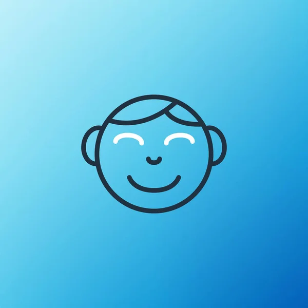 Ícone de cabeça de menino feliz linha isolado no fundo azul. Cara de menino. Conceito de esboço colorido. Vetor — Vetor de Stock