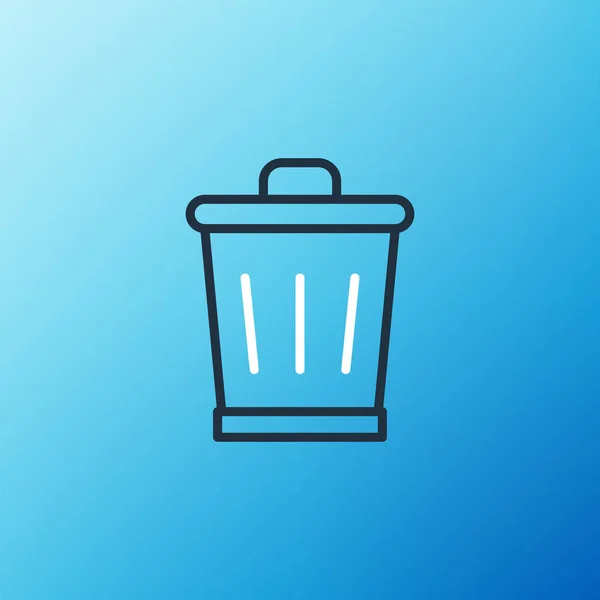 Line Trash can icon isolated on blue background. Garbage bin sign. Recycle basket icon. Office trash icon. Colorful outline concept. Vector — Stock Vector