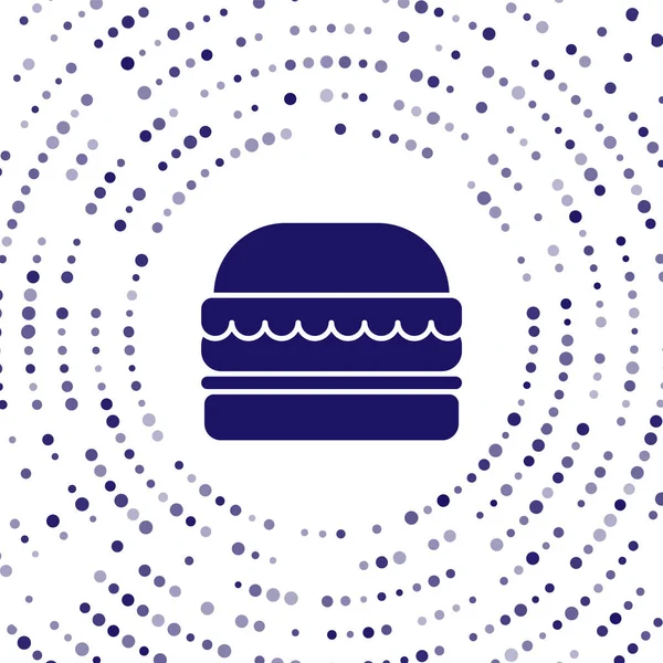 Mavi Burger simgesi beyaz arkaplanda izole edildi. Hamburger ikonu. Çizburger sandviç tabelası. Fast food menüsü. Soyut çember rastgele noktalar. Vektör İllüstrasyonu