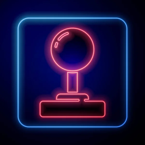 Oyun makinesi simgesi için parlayan neon Joystick mavi arkaplanda izole edildi. Joystick oyun alanı. Vektör — Stok Vektör