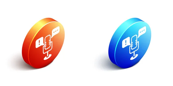 Isometrische Ikone der Meinungsfreiheit isoliert auf weißem Hintergrund. Meinungsfreiheit. Orange und blauer Kreis-Knopf. Vektor — Stockvektor