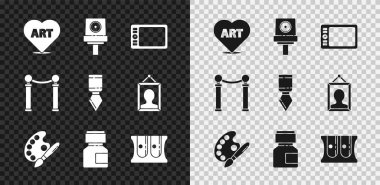 Metin sanatı, sprey başlık, grafiksel tablet, boya fırçası paleti, boya, gouache, kavanoz, boya, kalem açacağı, resim sergisi ve palet bıçak ikonu ile Kalbi düzenleyebilir. Vektör