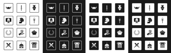 고대 암포라에, 그리스의 헬멧, 날개, 토치 불꽃, 중세의 칼, 올리브 그릇, 로렐 화환등으로 구성되어 있다. Vector — 스톡 벡터