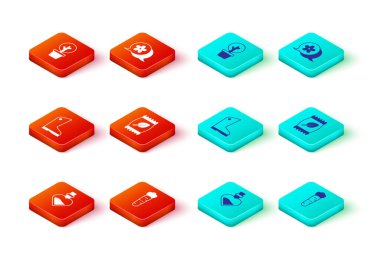 Aşk iksiri, havuç, lastik eldiven, gübre torbası, çiçek ve orman ikonu. Vektör