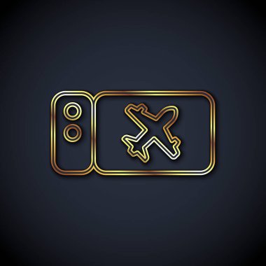 Gold Line Havayolları bilet ikonu siyah arka planda izole edildi. Uçak bileti. Vektör