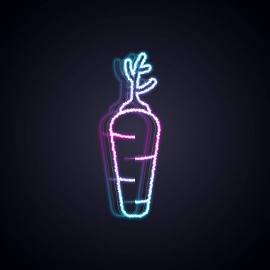 Parlayan neon hattı havuç simgesi Parlayan neon çizgi arkaplanını izole etti. Vektör