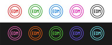 Siyah beyaz arkaplanda EDM elektronik dans müziği simgesi ayır. Vektör