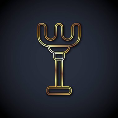 Altın çizgili oyuncak simgesi siyah arkaplanda izole edildi. Çocuklar plaj oyunları için oyuncak. Vektör