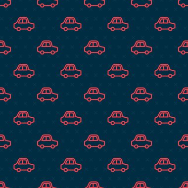 Kırmızı çizgili oyuncak araba simgesi siyah arkaplanda izole edilmiş. Vektör