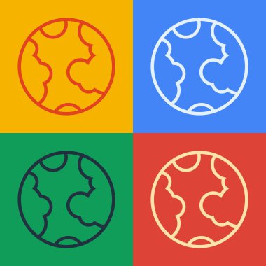 Pop sanat çizgisi Dünya ikonu renk arkaplanında izole edilmiş. Dünya ya da Dünya işareti. Küresel internet sembolü. Geometrik şekiller. Vektör