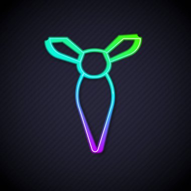 Parlayan neon hattı simgesi siyah arkaplanda izole edildi. Boyunbağı ve boyun bezi sembolü. Vektör