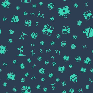 Hediye kutusunu, ilk yardım çantasını, gönüllü ekip ağaç dikmeyi ve bağışları kusursuz bir şekilde yapmayı ayarlayın. Vektör