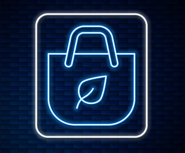 Leuchtende Neon-Linie Papier Einkaufstasche mit Recycling-Symbol isoliert auf Backsteinwand Hintergrund. Tasche mit Recycling-Symbol. Vektor — Stockvektor