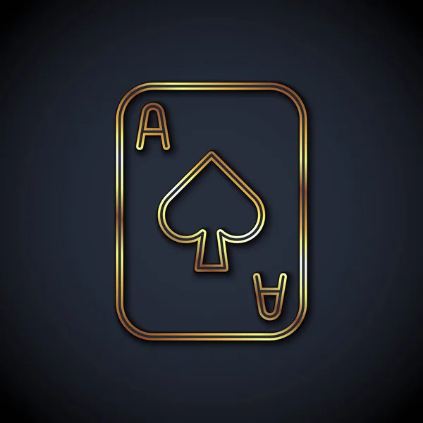 Gouden lijn speelkaarten pictogram geïsoleerd op zwarte achtergrond. Casino gokken. Vector — Stockvector