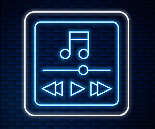 Leuchtende Neon-Line Musik-Player-Symbol isoliert auf Backsteinwand Hintergrund. Tragbares Musikgerät. Vektor — Stockvektor