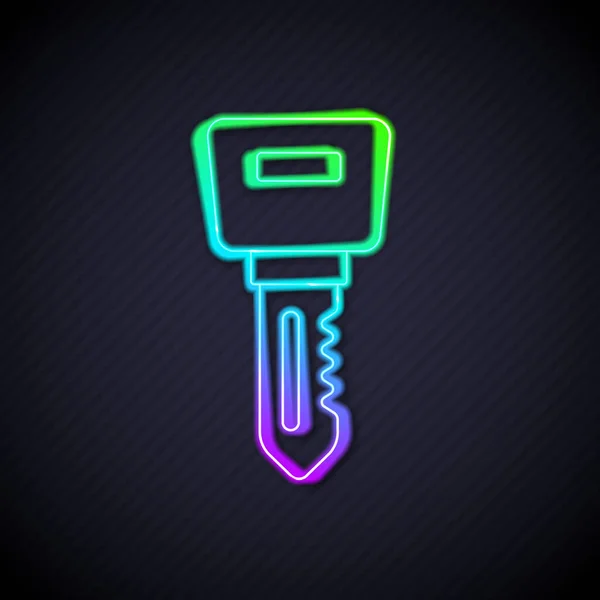 Ragyogó neon vonal Hotel ajtózár kulcs ikon elszigetelt fekete háttér. Vektor — Stock Vector