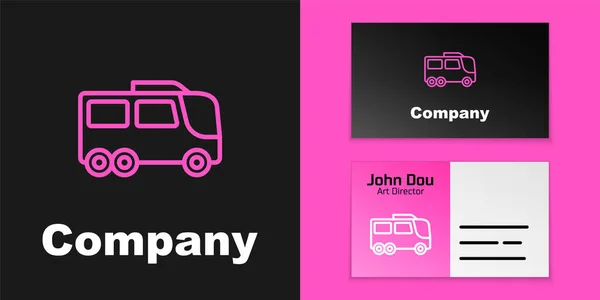 Pink line Bus icon isolated on black background. Transportation concept. Bus tour transport. Tourism or public vehicle symbol. Logo design template element. Vector — Stock Vector