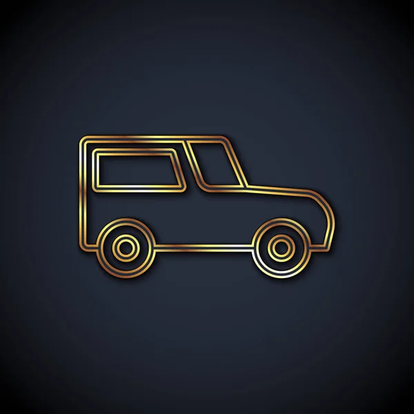 Línea dorada Icono del coche aislado sobre fondo negro. Vector — Vector de stock