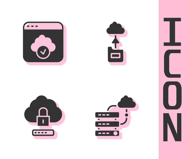 Set Network cloud connection, Cloud technology data transfer, computing lock and icon. Vector — Stock Vector