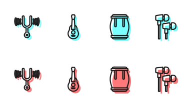 Bateri hattı, müzikal ayar çatalı, Gitar ve Hava Kulaklığı ikonu. Vektör