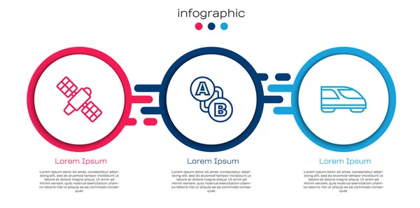 Set line Satellite, Route location and High-speed train. Business infographic template. Vector — Stock Vector