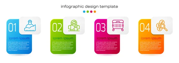 Set line Groei van daklozen, daklozen kartonnen huis, prullenbak en zoeken naar geld. Bedrijfsinfographic sjabloon. Vector — Stockvector