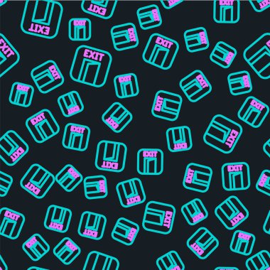 Çizgi yangın çıkış simgesi siyah arkaplanda izole edilmiş. Acil durum ikonunu ateşle. Vektör