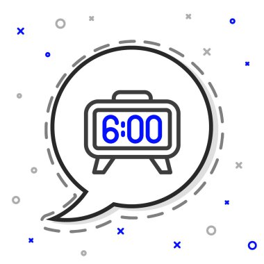 Beyaz arkaplanda çizgi dijital alarm simgesi izole edildi. Elektronik çalar saat. Zaman simgesi. Renkli taslak konsepti. Vektör