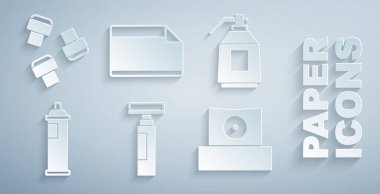 İşaretleyici kalem, sprey tabanca, sprey başlık, yapışkan kağıt yapıştırıcı ve eklenti simgesi. Vektör