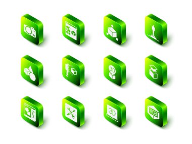 3D yazıcı, Isometric küp, model, katmanlar, RGB ve CMYK renk karıştırma ve simgeyi ayarla. Vektör