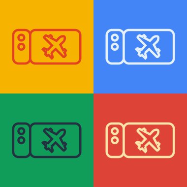 Pop Art Line Havayolları bilet ikonu renk arka planında izole edildi. Uçak bileti. Vektör