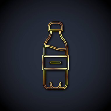 Siyah arka planda izole edilmiş altın çizgili su ikonu şişesi. Soda su içme tabelası. Vektör