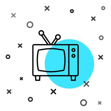 Siyah çizgi Retro TV simgesi beyaz arkaplanda izole edildi. Televizyon tabelası. Rastgele dinamik şekiller. Vektör