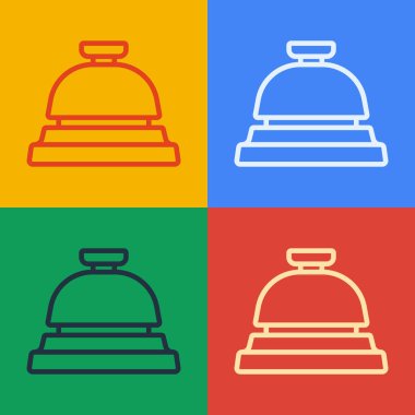 Pop Art Line Otel servis çanı simgesi renk arkaplanında izole edildi. Resepsiyon zili. Vektör