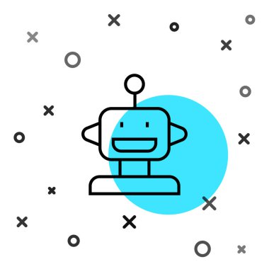 Siyah çizgi robot oyuncak ikonu beyaz arkaplanda izole edildi. Rastgele dinamik şekiller. Vektör