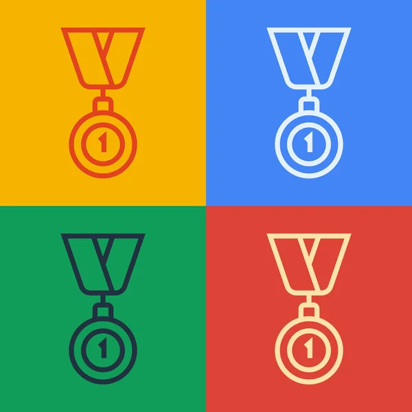Pop art γραμμή Μετάλλιο εικονίδιο απομονώνονται σε φόντο χρώμα. Σύμβολο νικητή. Διάνυσμα — Διανυσματικό Αρχείο