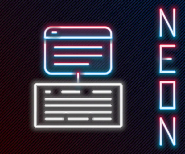 Žhnoucí Neon Line Server Data Web Hosting Ikona Izolované Černém — Stockový vektor