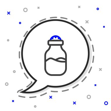 Beyaz arkaplanda izole edilmiş çizgi baharat kutusu simgesi. Baharat koleksiyonu. Baharat, cam kutunun içindeki baharatlar. Renkli taslak konsepti. Vektör