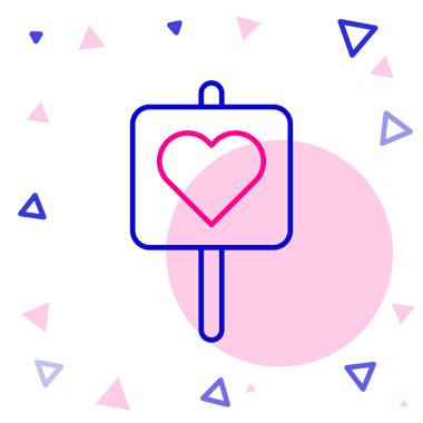 Beyaz arkaplanda kalp simgesi olan çizgi haritası işaretçisi. Sevgililer Günü. Aşk yeri. Romantik harita iğnesi. Renkli taslak konsepti. Vektör