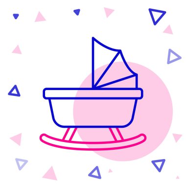 Line Baby bebek arabası simgesi beyaz arkaplanda izole edildi. Bebek arabası, at arabası, bebek arabası, bebek arabası, tekerlek. Renkli taslak konsepti. Vektör