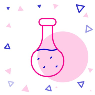 Çizgi Test tüpü ve kimyasal test ikonu beyaz arka planda izole edildi. Laboratuvar cam levhası. Renkli taslak konsepti. Vektör