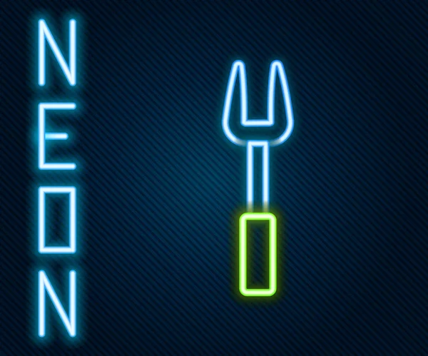 Glödande Neon Linje Grill Gaffel Ikon Isolerad Svart Bakgrund Grillgaffelskylt — Stock vektor