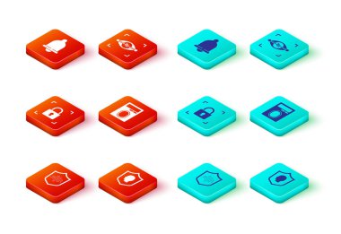 Kalkan ses tanıma, kullanıcı koruması, kilitlenmiş parmak izi, göz taraması ve hareket sensör simgesini ayarla. Vektör