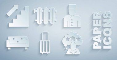 Çanta, Hasodabaşı, Kanepe, 5 yıldızlı değerlendirme radyatör ve merdiven ikonu. Vektör